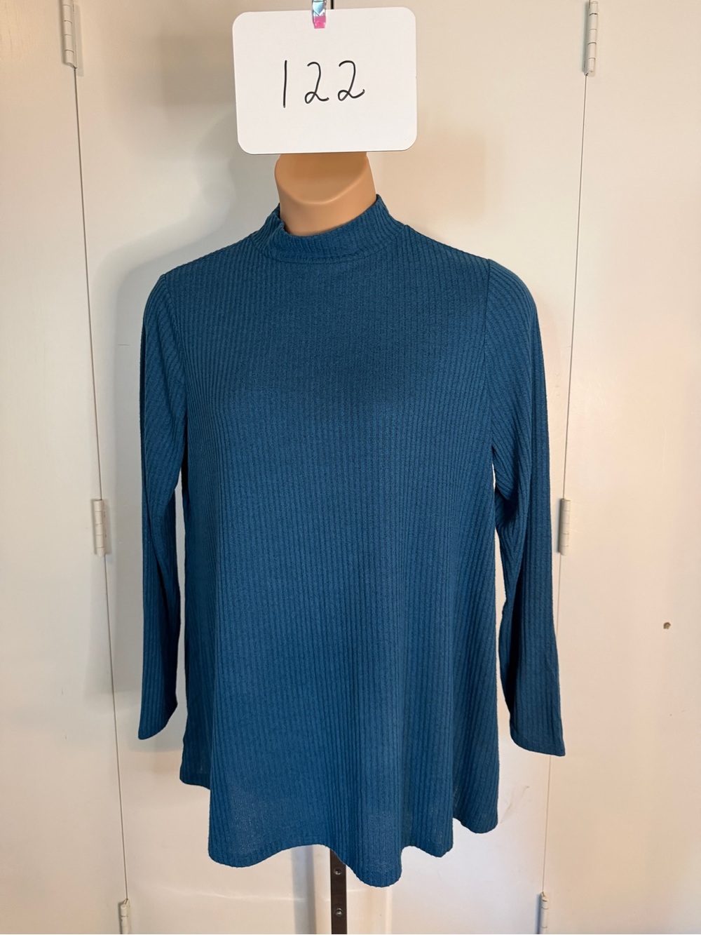 Lane Bryant Teal Ribbed Mock Neck Long Sleeve Top